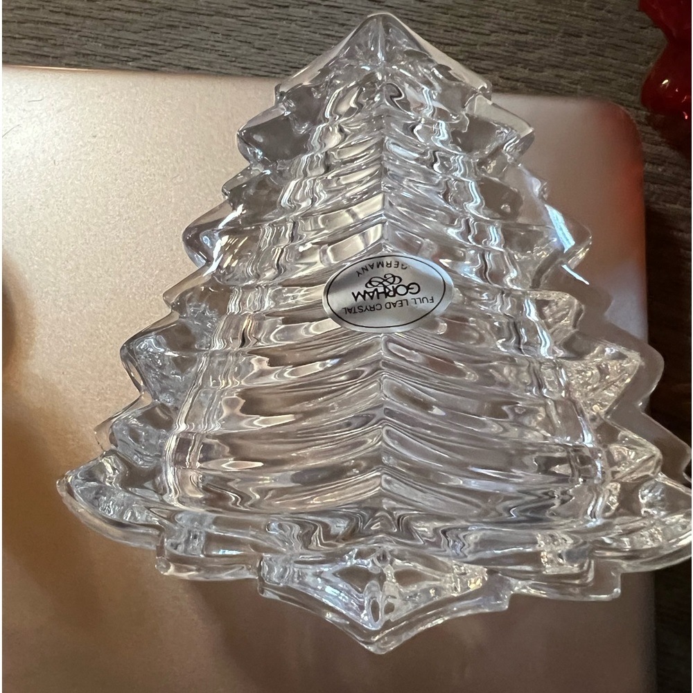 Vintage Gorham Crystal Christmas Tree shaped trinket box